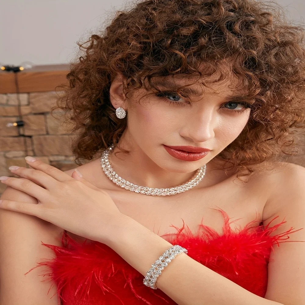Sterling Silver Sparkle: Earrings, Necklace & Bracelet Set